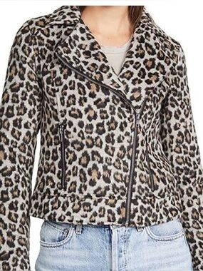 Cupcakes and Cashmere Margaux Leopard Moto Asymmetrical Zip Jacket Womens Sz L